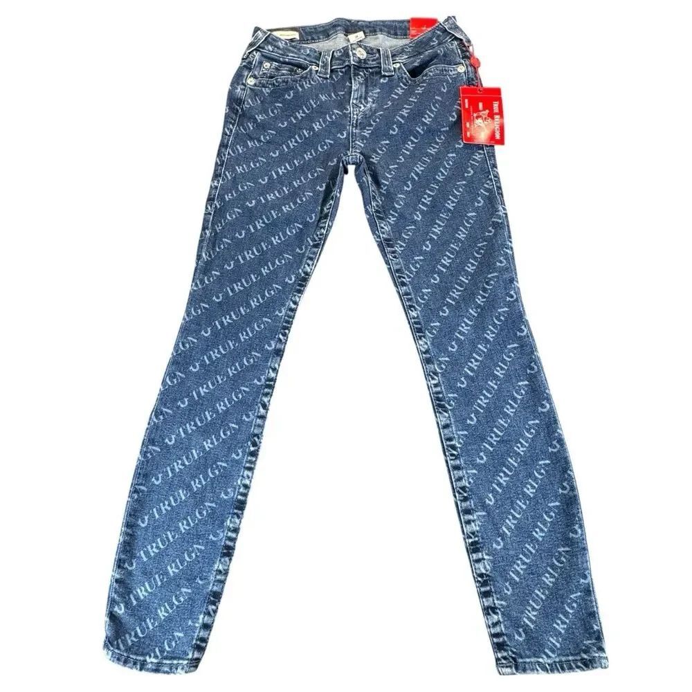 TRUE RELIGION 28x29 Halle Laser Logo Expedition Mid Rise Super Skinny Jeans NWT